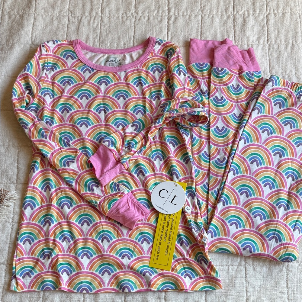 Caden Lane Rainbow Pattern Kids Pajama Set size 9/10 brand new with tags!